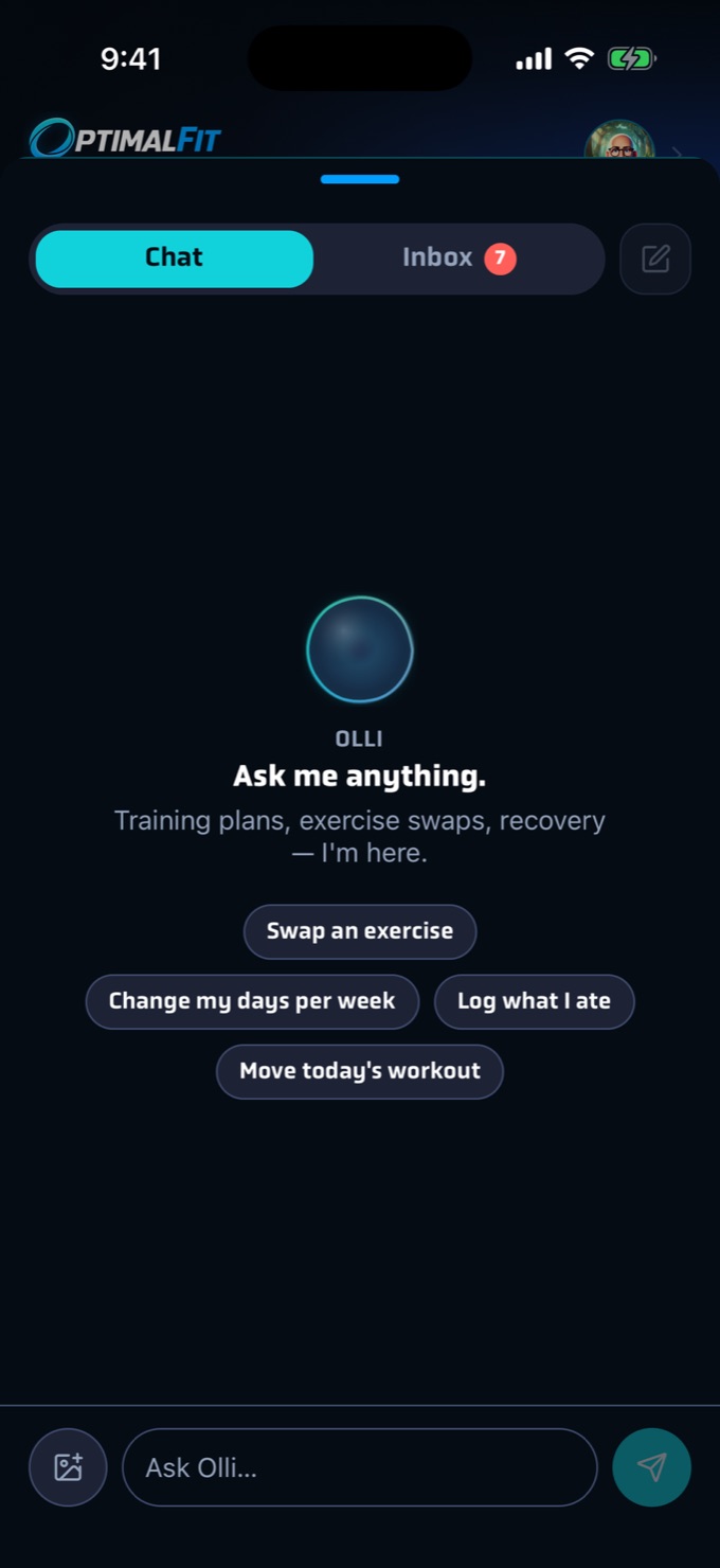 The Olli coach screen in OptimalFit